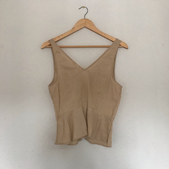 100% Linen Button Down Blouse - Tan - Picture 6 of 8